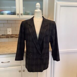 Basile Made in Italy Black Blue Plaid Double-Breasted Wool Blazer EU Sz 40